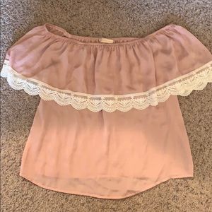 Flying Tomato Blush Pink Silk Off-The-Shoulder Top